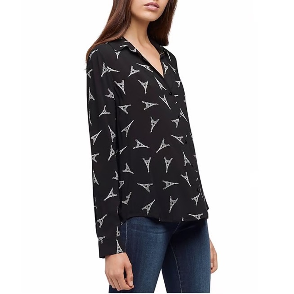 L’Agence Black Holly Eiffel Tower Print Button Up Blouse